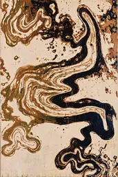 Midjourney generated image using SREF code Sepiawurp: A painting of a river flowing through a brown and black area.