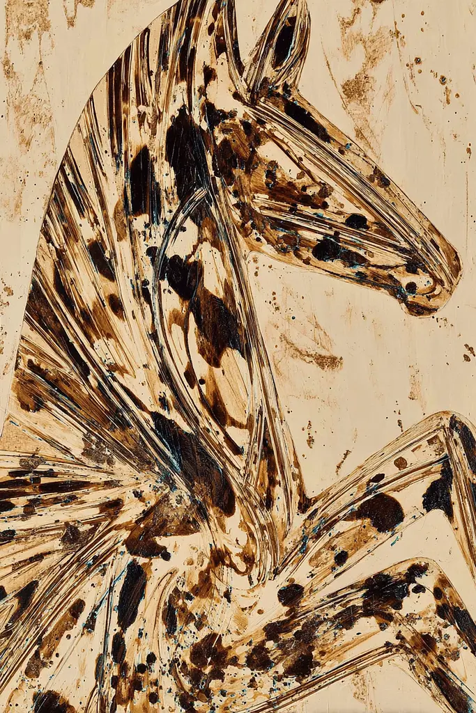 Midjourney generated image using SREF code Sepiawurp: A painting of a horse on a beige background.