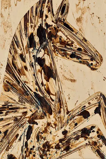 Midjourney generated image using SREF code Sepiawurp: A painting of a horse on a beige background.