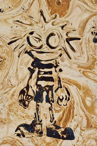 Midjourney generated image using SREF code Sepiawurp: A painting of a skeleton holding a knife in his hand.