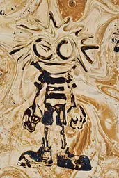 Midjourney generated image using SREF code Sepiawurp: A painting of a skeleton holding a knife in his hand.