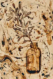 Midjourney generated image using SREF code Sepiawurp: A painting of flowers in a glass vase on a table.