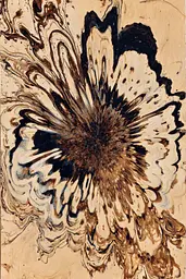 Midjourney generated image using SREF code Sepiawurp: A painting of a flower on a piece of wood.