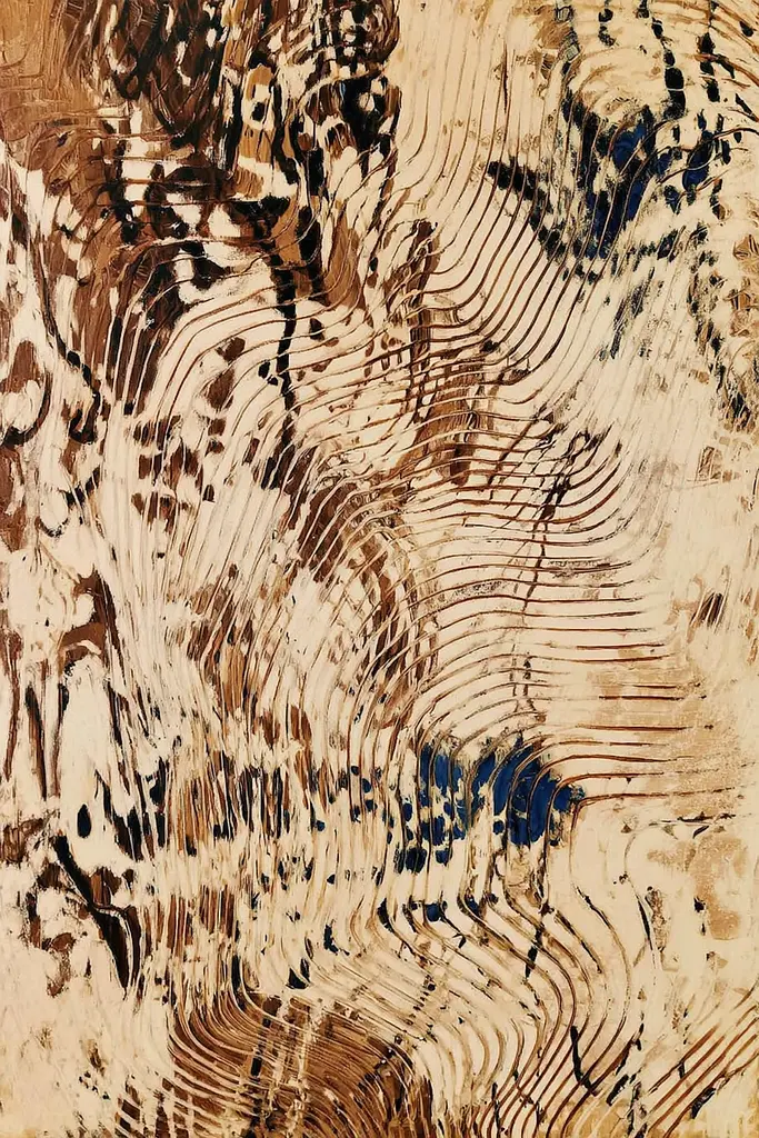 Midjourney generated image using SREF code Sepiawurp: A painting of a tree trunk with a pattern on it.