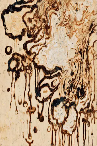 Midjourney generated image using SREF code Sepiawurp: A painting with black and brown paint on a white background.