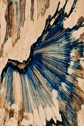 Midjourney generated image using SREF code Sepiawurp: A piece of wood with a blue and brown design on it.