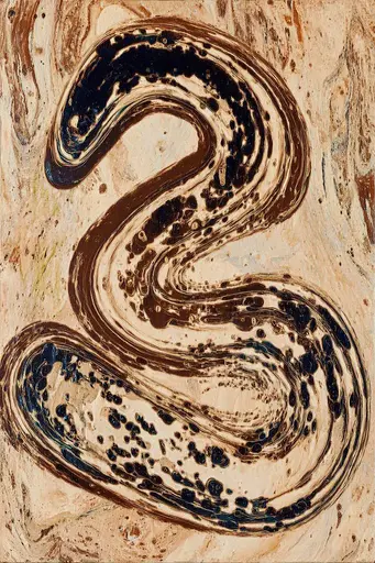Midjourney generated image using SREF code Sepiawurp: A painting of a snake on a piece of wood.