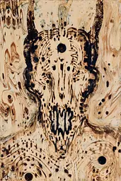 Midjourney generated image using SREF code Sepiawurp: A close up of a piece of wood with holes in it.