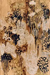Midjourney generated image using SREF code Sepiawurp: A painting of white and black flowers on a brown background.