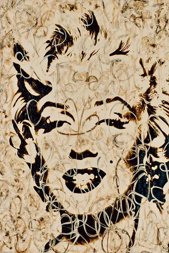 Midjourney generated image using SREF code Sepiawurp: a close up of a painting of a woman's face