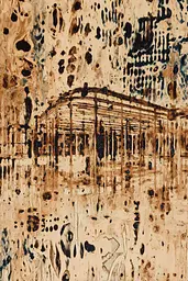 Midjourney generated image using SREF code Sepiawurp: A painting of a building with a lot of paint on it.