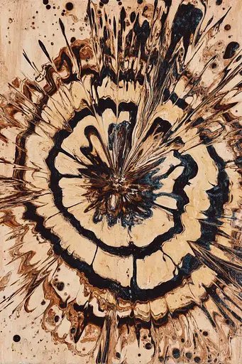 Midjourney generated image using SREF code Sepiawurp: A painting of a flower on a piece of wood.