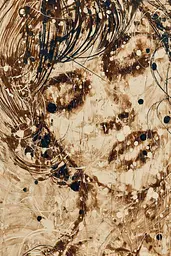 Midjourney generated image using SREF code Sepiawurp: A painting of a woman's face with black spots on it.
