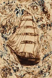 Midjourney generated image using SREF code Sepiawurp: A drawing of a sailboat floating in the ocean.
