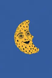 Midjourney generated image using SREF code Cheesequake: A drawing of a smiling moon on a blue background.