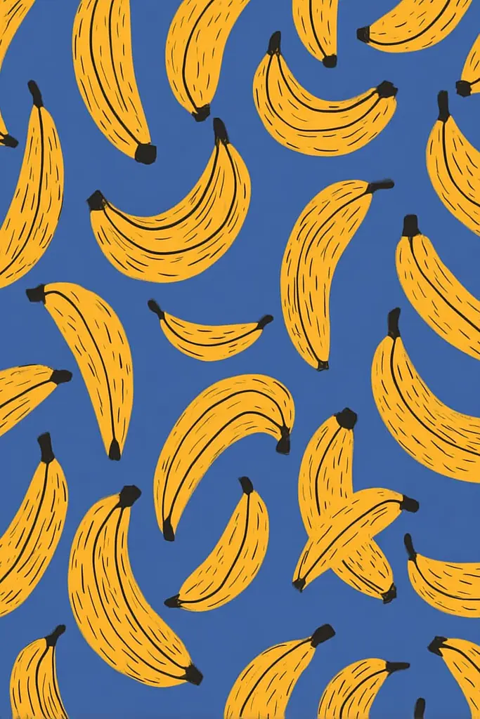 Midjourney generated image using SREF code Cheesequake: A bunch of bananas on a blue background.