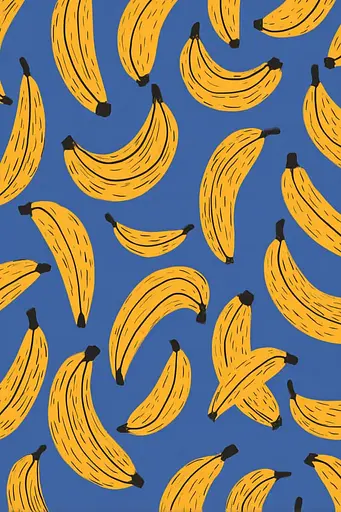 Midjourney generated image using SREF code Cheesequake: A bunch of bananas on a blue background.