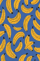 Midjourney generated image using SREF code Cheesequake: A bunch of bananas on a blue background.
