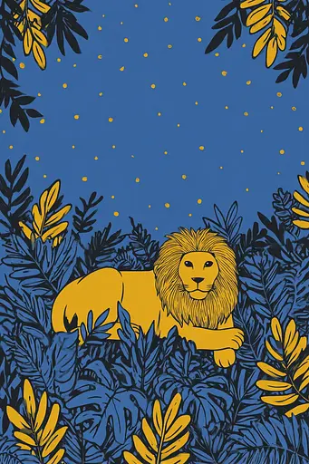 Midjourney generated image using SREF code Cheesequake: A lion laying in the middle of a lush green forest.