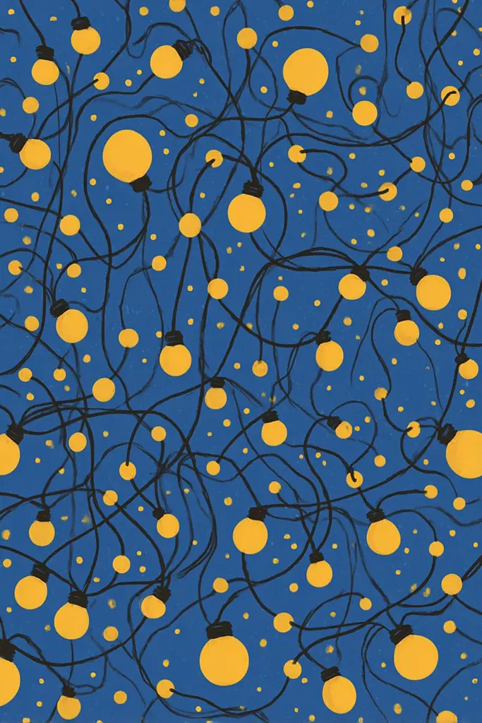 Midjourney generated image using SREF code Cheesequake: A blue background with yellow and black lights.