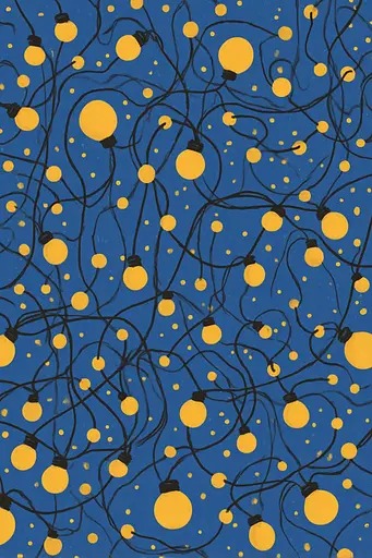 Midjourney generated image using SREF code Cheesequake: A blue background with yellow and black lights.