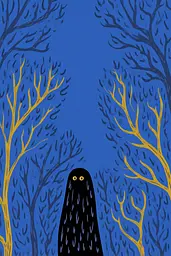 Midjourney generated image using SREF code Cheesequake: A black bird standing in the middle of a forest.