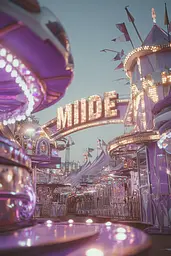 Midjourney generated image using SREF code Glintstorm: A carnival ride with a sign that says MIDE.
