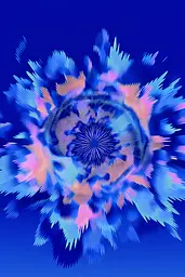 Midjourney generated image using SREF code Neon Hazequake: A blue and pink flower on a blue background.