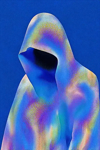 Midjourney generated image using SREF code Neon Hazequake: A woman in a hooded sweatshirt with a blue background.