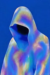 Midjourney generated image using SREF code Neon Hazequake: A woman in a hooded sweatshirt with a blue background.