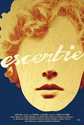 Midjourney generated image using SREF code Indigo Glyph: A poster for the movie Escentie with a woman's face in the middle of it.