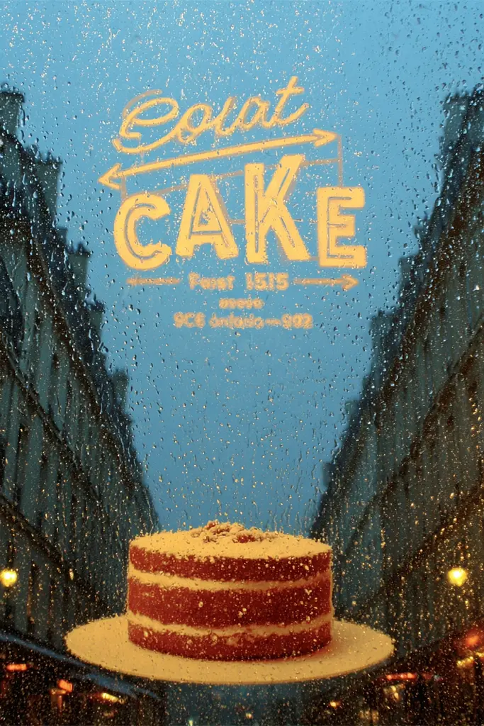 Midjourney generated image using SREF code Indigo Glyph: A cake sitting on top of a table in front of a window.