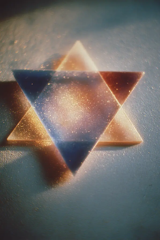 Midjourney generated image using SREF code Sunwrinkle: A star of david on a blue background.