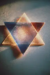 Midjourney generated image using SREF code Sunwrinkle: A star of david on a blue background.