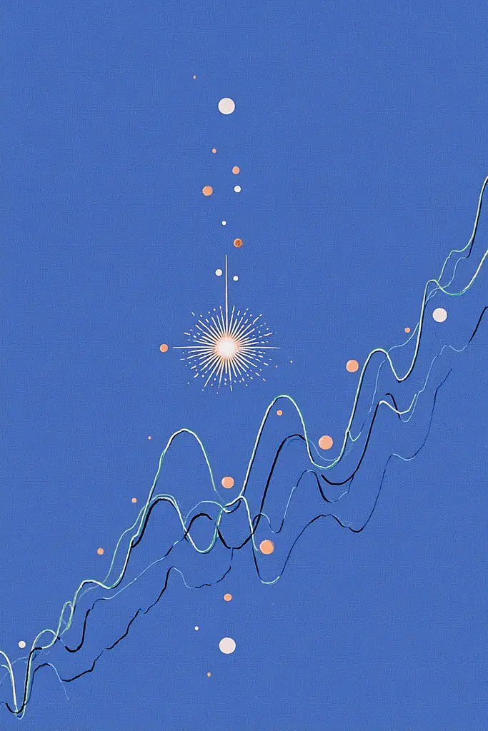 Midjourney generated image using SREF code Cerulean Quietude: A blue sky with a star in the middle of it.