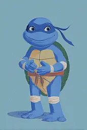 Midjourney generated image using SREF code Cerulean Quietude: A drawing of a blue turtle with a bandage around its neck.