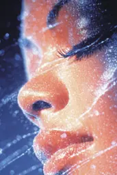 Midjourney generated image using SREF code Phosplasm: A close up of a woman's face covered in snow.