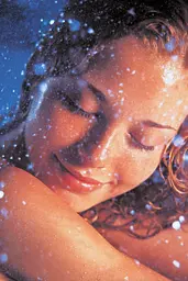 Midjourney generated image using SREF code Phosplasm: A woman with her eyes closed in the snow.