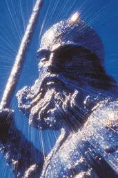 Midjourney generated image using SREF code Phosplasm: A statue of a man holding a spear in his hand.