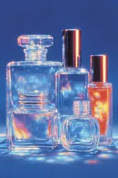 Midjourney generated image using SREF code Phosplasm: A group of perfume bottles sitting on top of a table.
