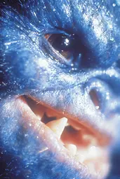 Midjourney generated image using SREF code Phosplasm: A close up of a gorilla's face with its mouth open.