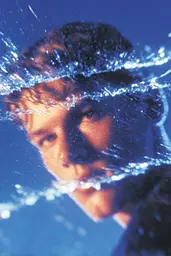 Midjourney generated image using SREF code Phosplasm: A young man swimming in a pool of water.
