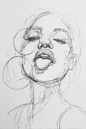 Midjourney generated image using SREF code Scribblephoria: A black and white drawing of a woman's face.