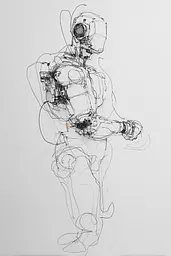 Midjourney generated image using SREF code Scribblephoria: A drawing of a man in a gas mask.