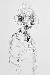 Midjourney generated image using SREF code Scribblephoria: A black and white drawing of a man with a hat.