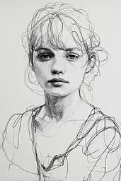 Midjourney generated image using SREF code Scribblephoria: A black and white drawing of a woman's face.