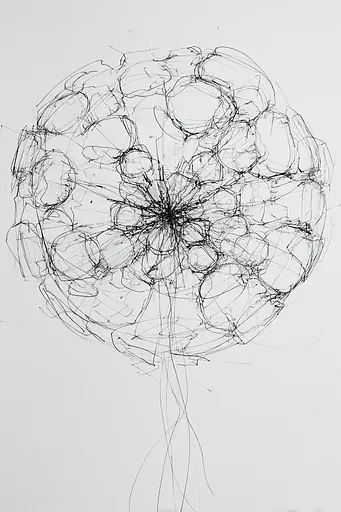 Midjourney generated image using SREF code Scribblephoria: A black and white drawing of a flower on a white background.