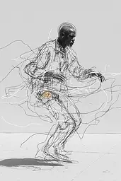 Midjourney generated image using SREF code Scribblephoria: A drawing of a man in a white shirt and black pants.