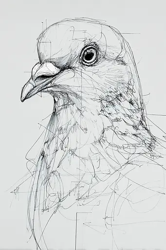 Midjourney generated image using SREF code Scribblephoria: A drawing of a bird on a piece of paper.