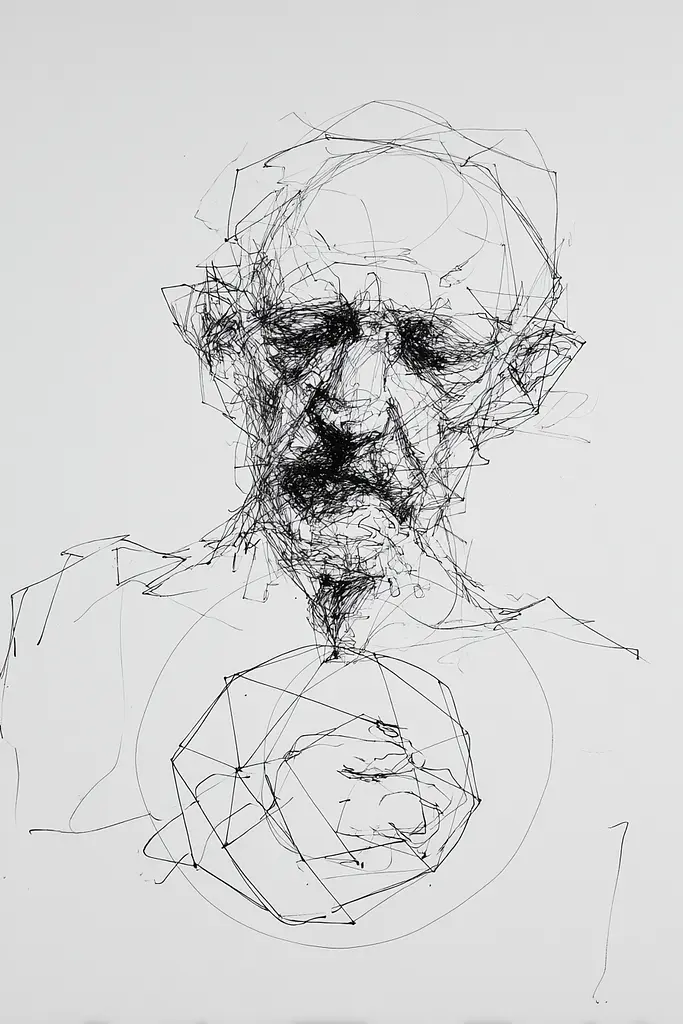 Midjourney generated image using SREF code Scribblephoria: A black and white drawing of a man's face.